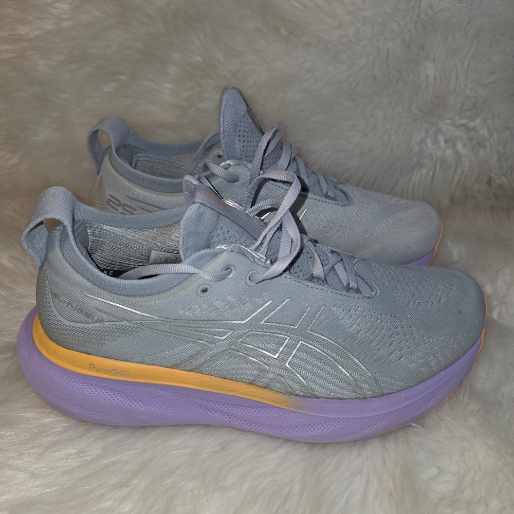 ASICS Gel-Nimbus 25 Wide Running Shoes – Women's 9 — Gray Purple Orange